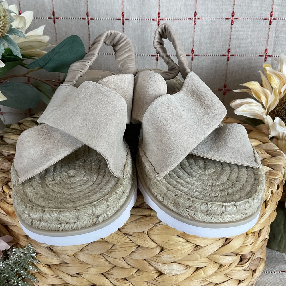 Marc Fisher LTD “Pella” Beige Suede Espadrille Platform Sandals Sz 10 Soft Comfy - Picture 5 of 6
